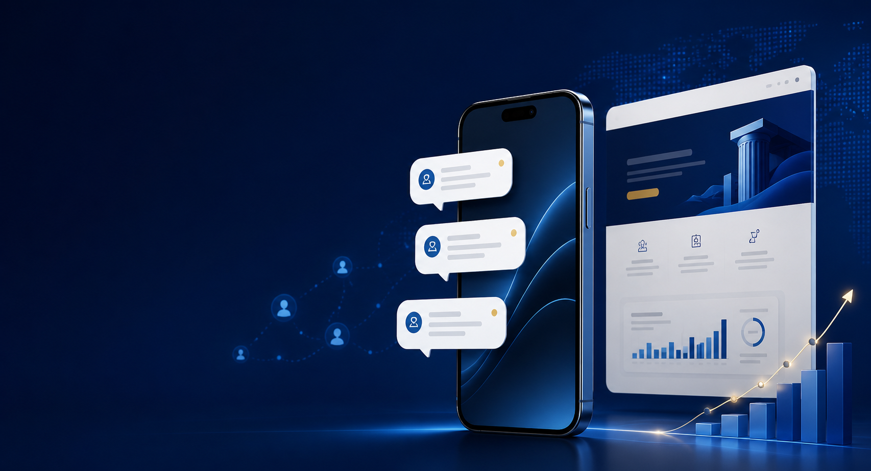 AlphaBull investor SMS campaign shown on a premium smartphone with landing-page analytics